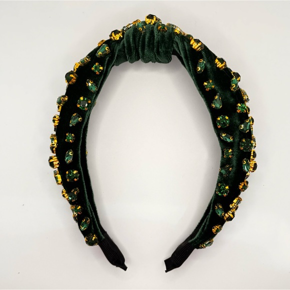 Green velvet headband with green crystals and Gold hardware - comfy NWT - Picture 2 of 6